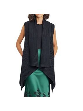 DKR black pure cotton waterfall sleeveless open front cardigan sweater vest M